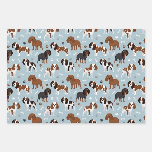 Cavalier King Charles Spaniel Paws and Bones Geschenkpapier Set (Vorderseite)