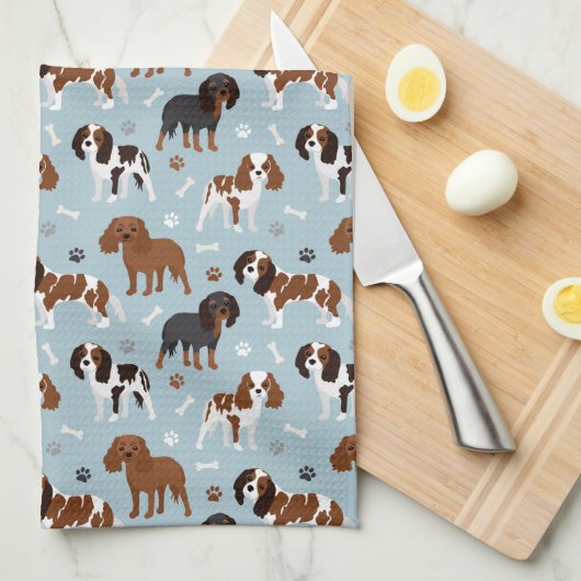 Cavalier King Charles Spaniel Paws and Bones Geschirrtuch (Viertel Falte)