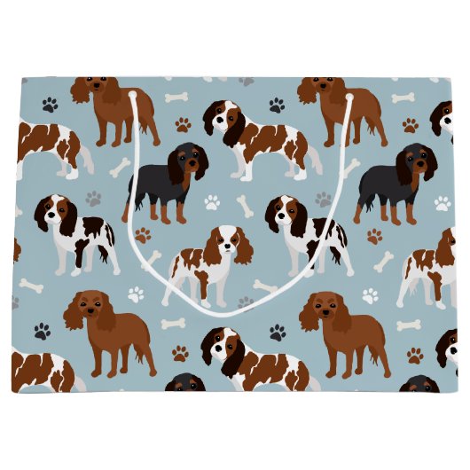 Cavalier King Charles Spaniel Paws and Bones Große Geschenktüte (Vorderseite)
