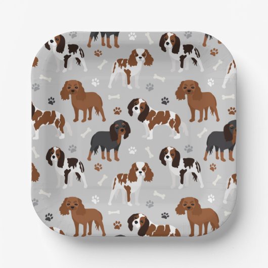 Cavalier King Charles Spaniel Paws and Bones Paper Pappteller (Vorderseite)