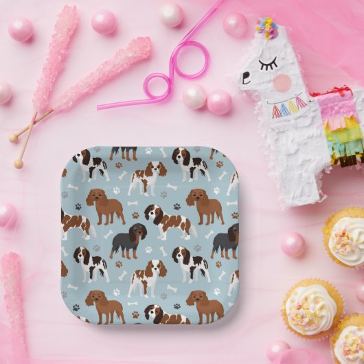 Cavalier King Charles Spaniel Paws and Bones Pappteller (Party)