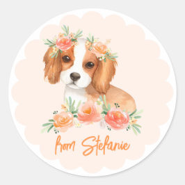 Cavalier King Charles Spaniel Peach Birthday Runder Aufkleber