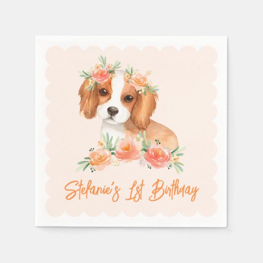 Cavalier King Charles Spaniel Peach Dog Birthday Serviette (Vorderseite)