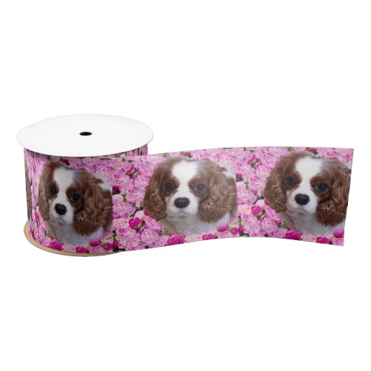 Cavalier King Charles Spaniel Peonies Satinband (Spule)