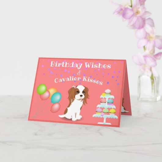 Cavalier King Charles Spaniel Pink Happy Birthday Karte (Orchidee)