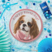 Cavalier King Charles Spaniel Pink Happy Birthday Pappteller (Party)