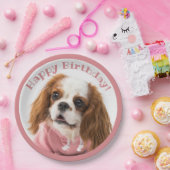 Cavalier King Charles Spaniel Pink Happy Birthday Pappteller (Party)