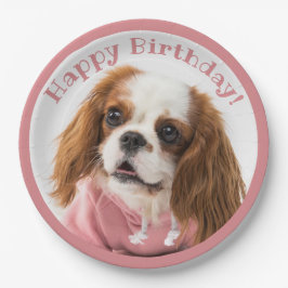 Cavalier King Charles Spaniel Pink Happy Birthday Pappteller