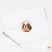 Cavalier King Charles Spaniel Pink Happy Birthday Runder Aufkleber (Umschlag)