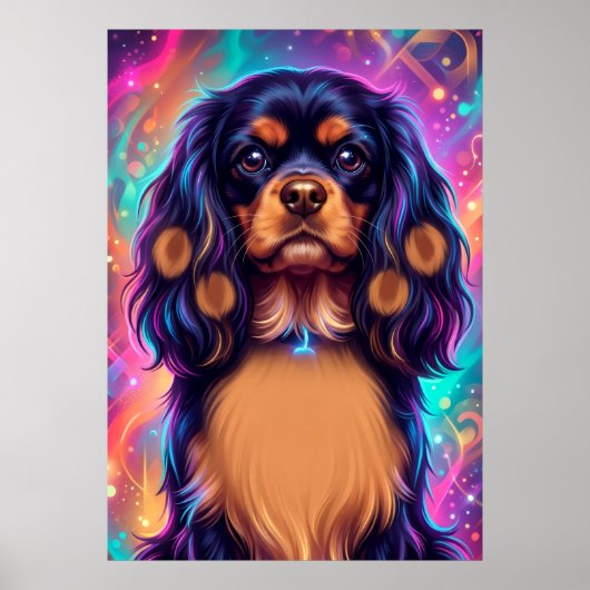 Cavalier King Charles Spaniel psychedelisches Neon Poster (Vorne)