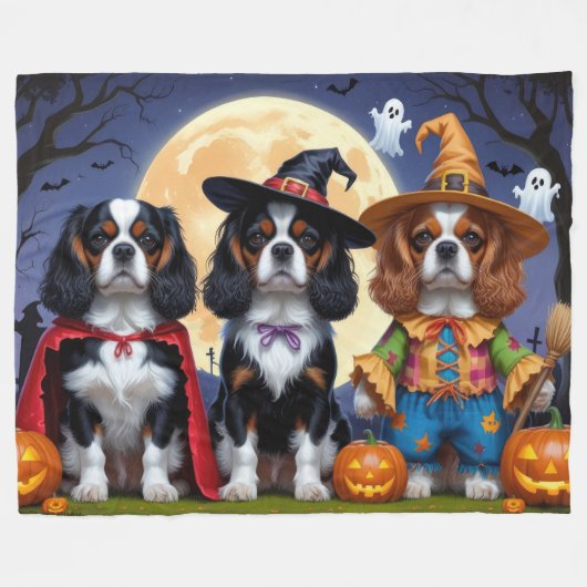 Cavalier King Charles Spaniel Pumpkin Halloween Fleecedecke (Vorderseite (Horizontal))