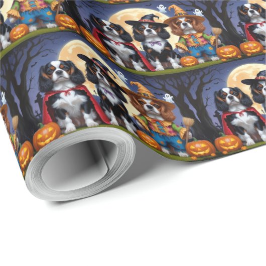 Cavalier King Charles Spaniel Pumpkin Halloween Geschenkpapier (Rolleneckpunkt)