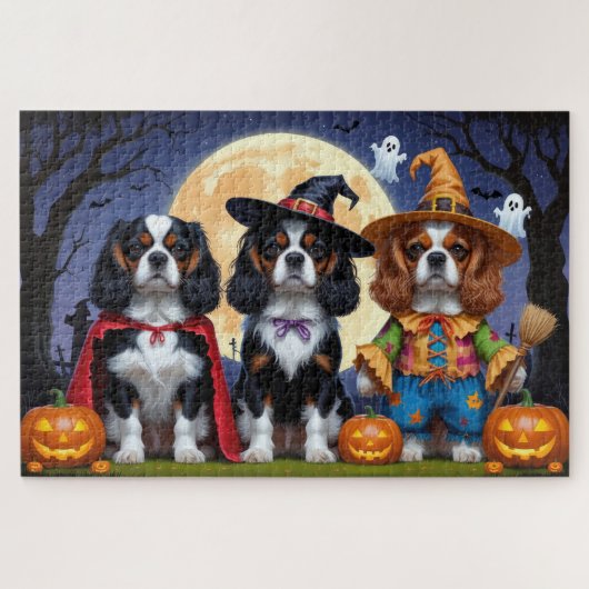 Cavalier King Charles Spaniel Pumpkin Halloween Puzzle (Horizontal)