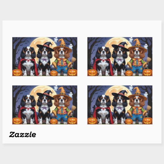 Cavalier King Charles Spaniel Pumpkin Halloween Rechteckiger Aufkleber (Blatt)