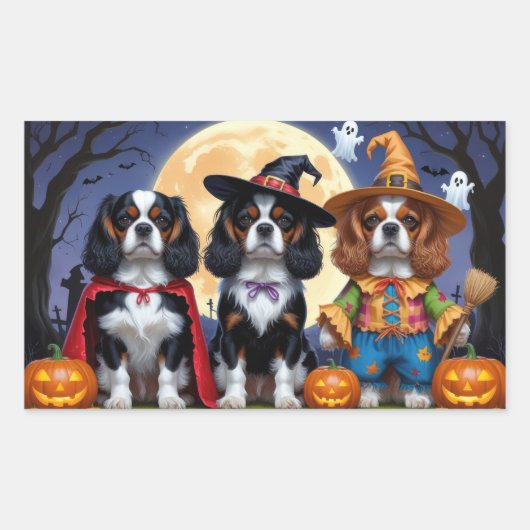 Cavalier King Charles Spaniel Pumpkin Halloween Rechteckiger Aufkleber (Vorderseite)