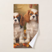 Cavalier King Charles Spaniel Puppy Autumn Pumpkin Badhandtuch Set (Handtuch)