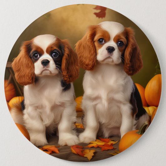 Cavalier King Charles Spaniel Puppy Autumn Pumpkin Button (Vorderseite)