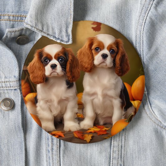 Cavalier King Charles Spaniel Puppy Autumn Pumpkin Button (Beispiel)