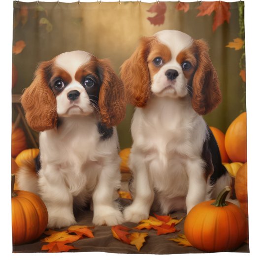 Cavalier King Charles Spaniel Puppy Autumn Pumpkin Duschvorhang (Vorderseite)