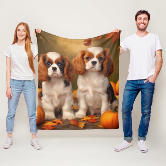Cavalier King Charles Spaniel Puppy Autumn Pumpkin Fleecedecke (Beispiel)