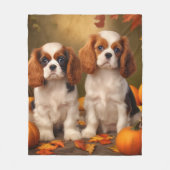 Cavalier King Charles Spaniel Puppy Autumn Pumpkin Fleecedecke (Vorderseite)