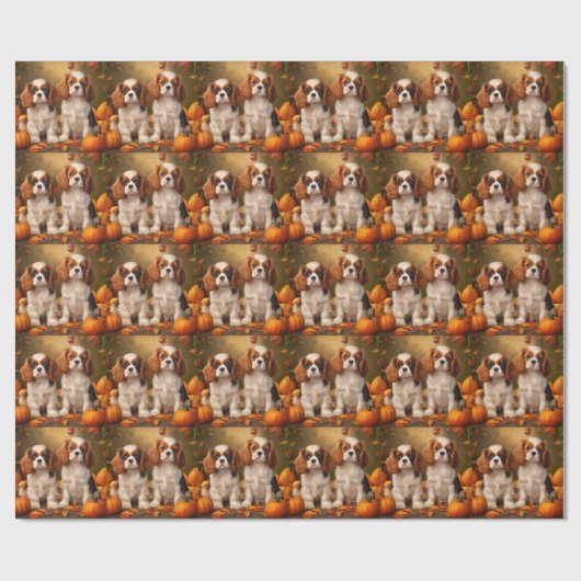 Cavalier King Charles Spaniel Puppy Autumn Pumpkin Geschenkpapier (Flach)