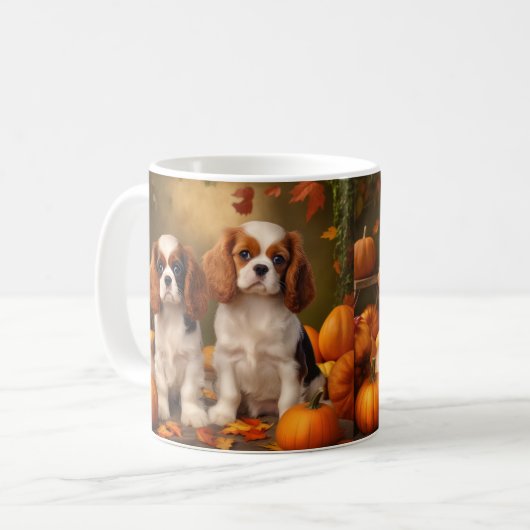Cavalier King Charles Spaniel Puppy Autumn Pumpkin Kaffeetasse (Vorderseite Links)