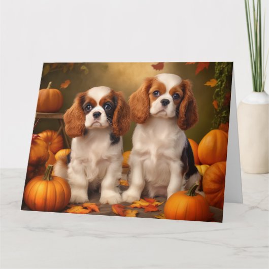 Cavalier King Charles Spaniel Puppy Autumn Pumpkin Karte (Vorderseite)