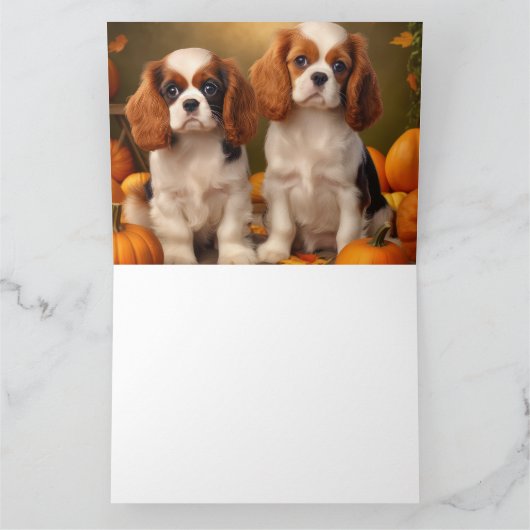 Cavalier King Charles Spaniel Puppy Autumn Pumpkin Karte (Innenseite)