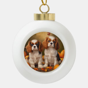 Cavalier King Charles Spaniel Puppy Autumn Pumpkin Keramik Kugel-Ornament