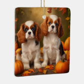 Cavalier King Charles Spaniel Puppy Autumn Pumpkin Keramikornament (Rechts)