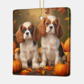 Cavalier King Charles Spaniel Puppy Autumn Pumpkin Keramikornament (Links)