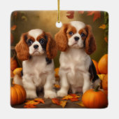 Cavalier King Charles Spaniel Puppy Autumn Pumpkin Keramikornament (Rückseite)