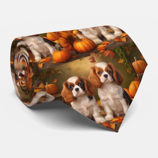 Cavalier King Charles Spaniel Puppy Autumn Pumpkin Krawatte (Gerollt)