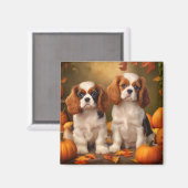 Cavalier King Charles Spaniel Puppy Autumn Pumpkin Magnet (Vorderseite/Rückseite)