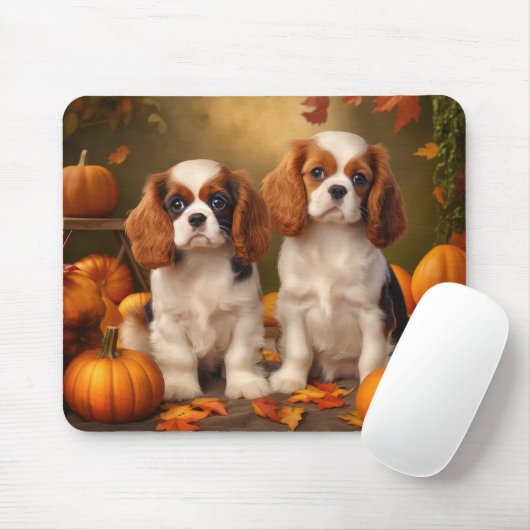 Cavalier King Charles Spaniel Puppy Autumn Pumpkin Mousepad (Mit Mouse)