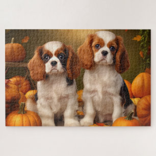Cavalier King Charles Spaniel Puppy Autumn Pumpkin Puzzle