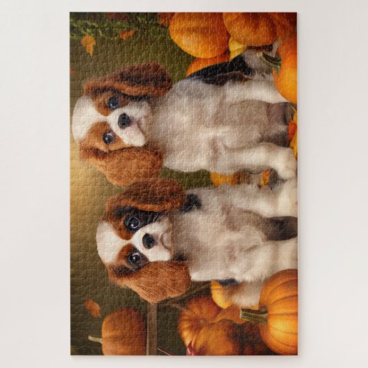 Cavalier King Charles Spaniel Puppy Autumn Pumpkin Puzzle (Vertikal)