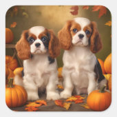 Cavalier King Charles Spaniel Puppy Autumn Pumpkin Quadratischer Aufkleber (Vorderseite)