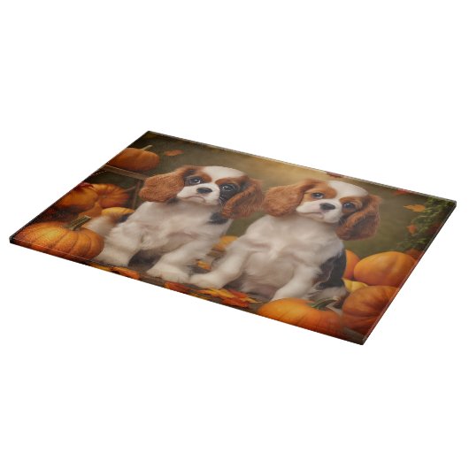 Cavalier King Charles Spaniel Puppy Autumn Pumpkin Schneidebrett (Ecke)