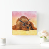 Cavalier King Charles Spaniel Quadratische Wanduhr (Zuhause)