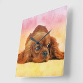 Cavalier King Charles Spaniel Quadratische Wanduhr (Winkel)