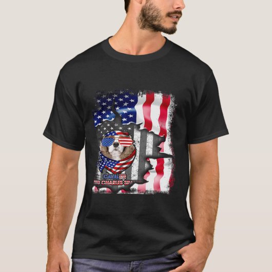 Cavalier King Charles Spaniel S Fun American Flag T-Shirt (Vorderseite)