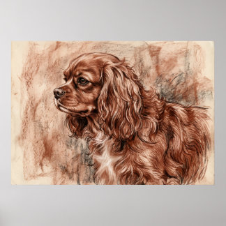 Cavalier King Charles Spaniel Sanguine Skizze Post Poster