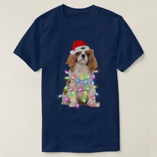 Cavalier King Charles Spaniel Santa Christmas Ligh T-Shirt (Design vorne)