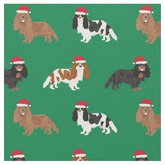 Cavalier King Charles Spaniel santa grün Stoff (Nahaufnahme)