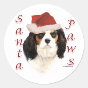 Cavalier King Charles Spaniel Santa Paws Runder Aufkleber
