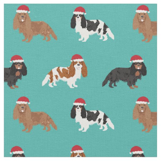 Cavalier King Charles Spaniel santa Türkis Stoff (Nahaufnahme)