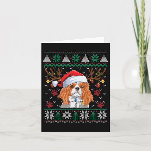 Cavalier King Charles Spaniel Santa Ugly Sweater L Karte (Vorderseite)