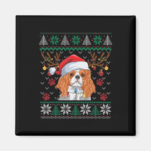 Cavalier King Charles Spaniel Santa Ugly Sweater L Magnet (Vorne)